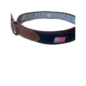 JT Spencer Belt Mens Navy Blue Size 28 Leather Tab American Flag Embroidered